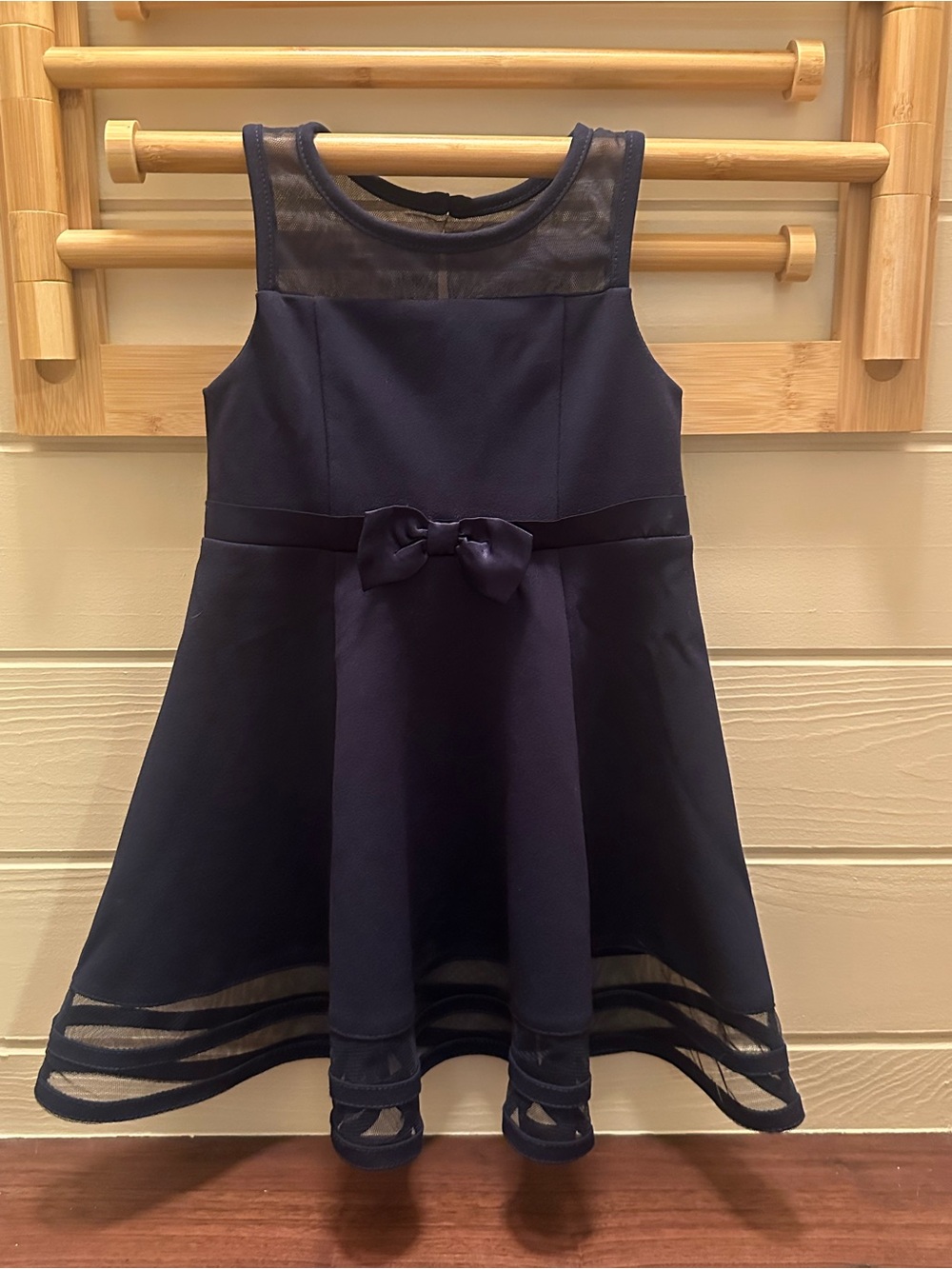 Calvin Klein Girls Navy Mesh Yoke Bow Party Dress